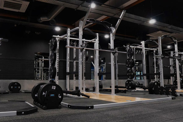 Modern gym with free weights area